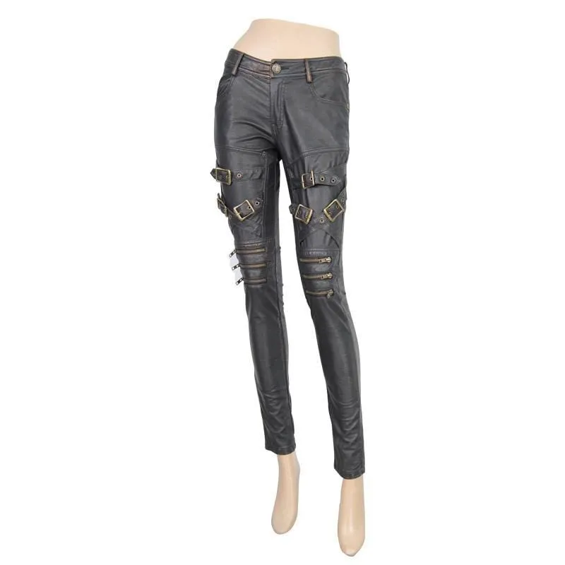 Women's Low Rise Skinny Leather Punk Trousers