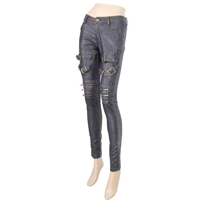 Women's Low Rise Skinny Leather Punk Trousers