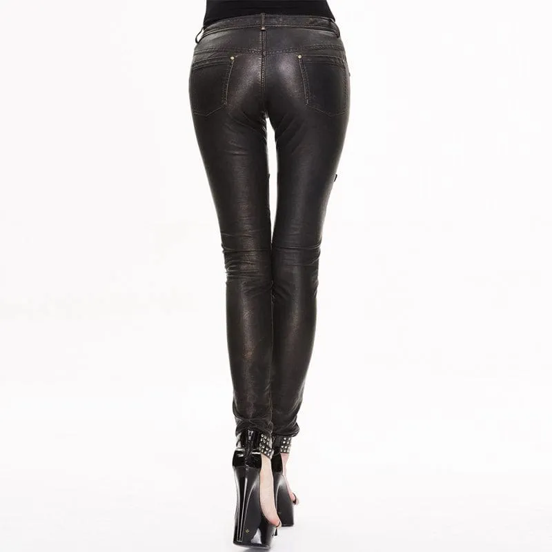 Women's Low Rise Skinny Leather Punk Trousers