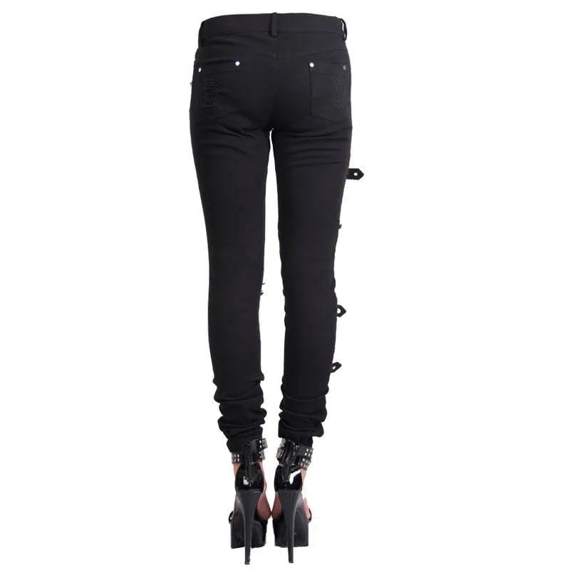 Women's Punk Distressed Trousers With Straps