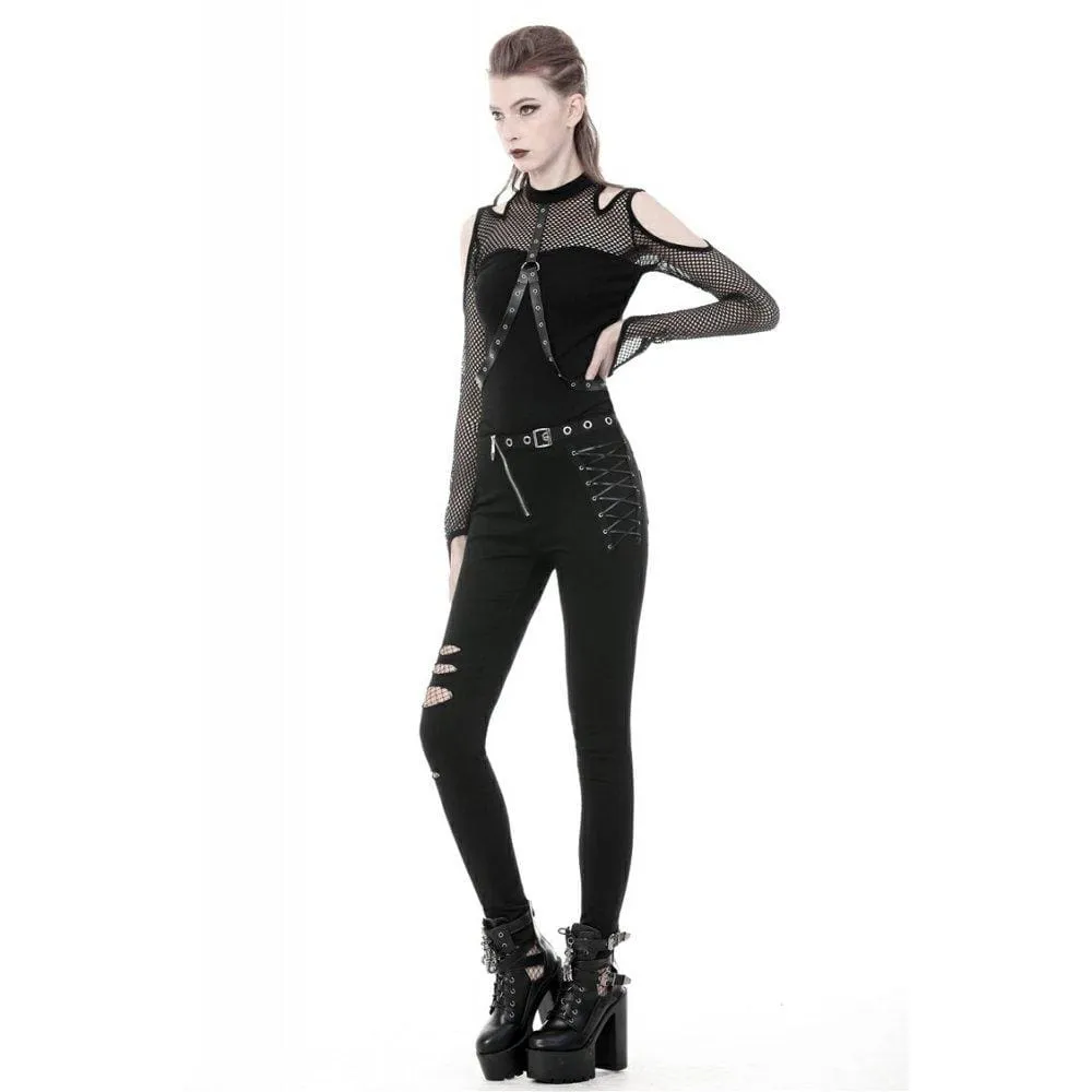 Women's Punk Hollow Leg Asymmetrical Elastic Trousers