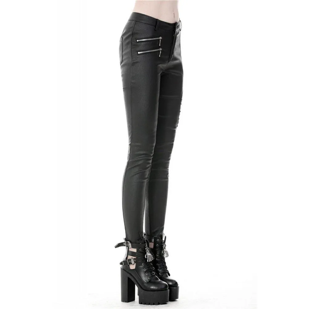 Women's Punk Sexy Hollow Thigh Asymmetrical PU Trousers
