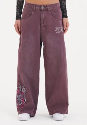 Womens Twisted Dragon Xtra Oversized Denim Trousers Jeans - Purple