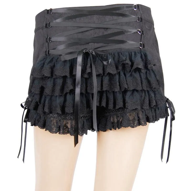 Women's Vintage Punk Shorts with Ruffles and Lacing
